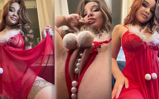 Christmas solo with a gorgeous babe masturbating in a red nightgown