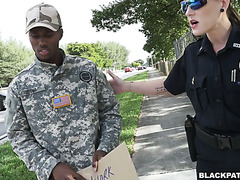 White female cops arrest a black guy for stolen valor and fuck him