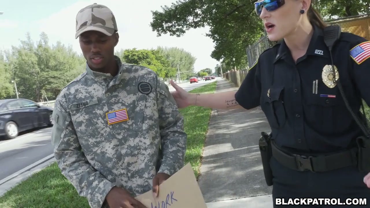 White female cops arrest a black guy for stolen valor and fuck him