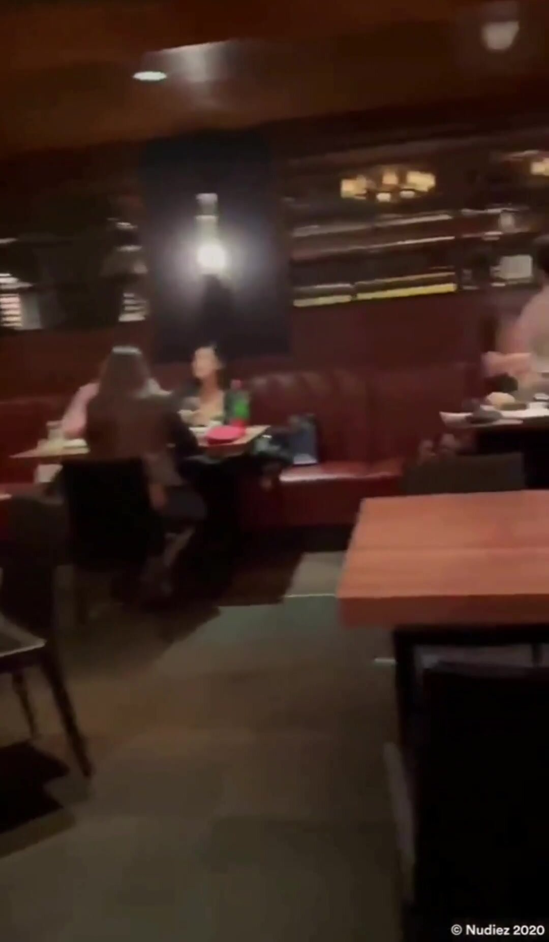 Lebian threesome in restaurant bathroom