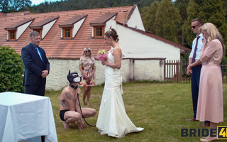 A beautiful couple gets engaged and after that a gorgeous bride gets fucked by a wedding hound