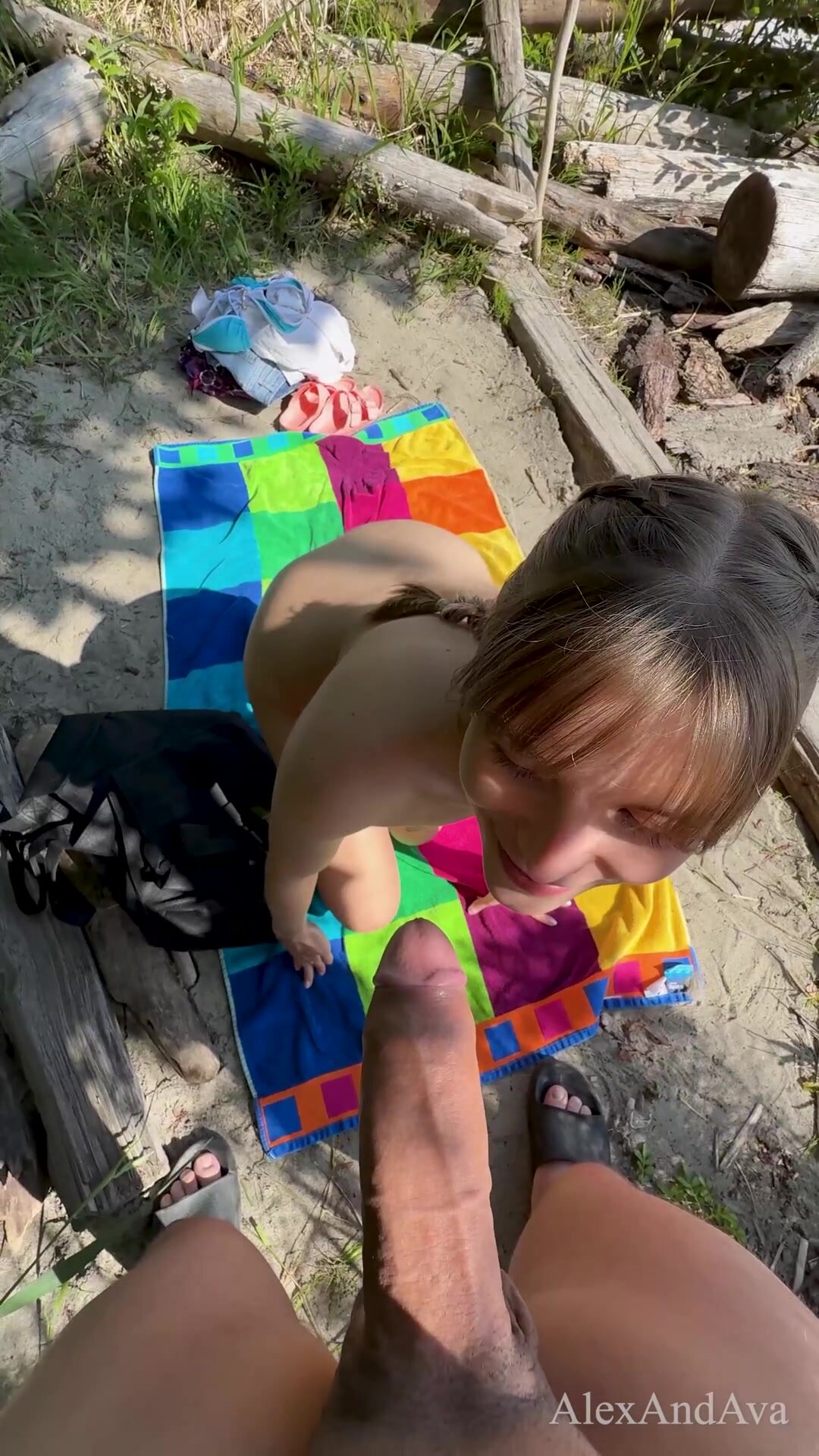 Sucking his HOG on the beach