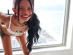 This horny girl easily gets excited. This time she wanted to show share her fun with everyone in town