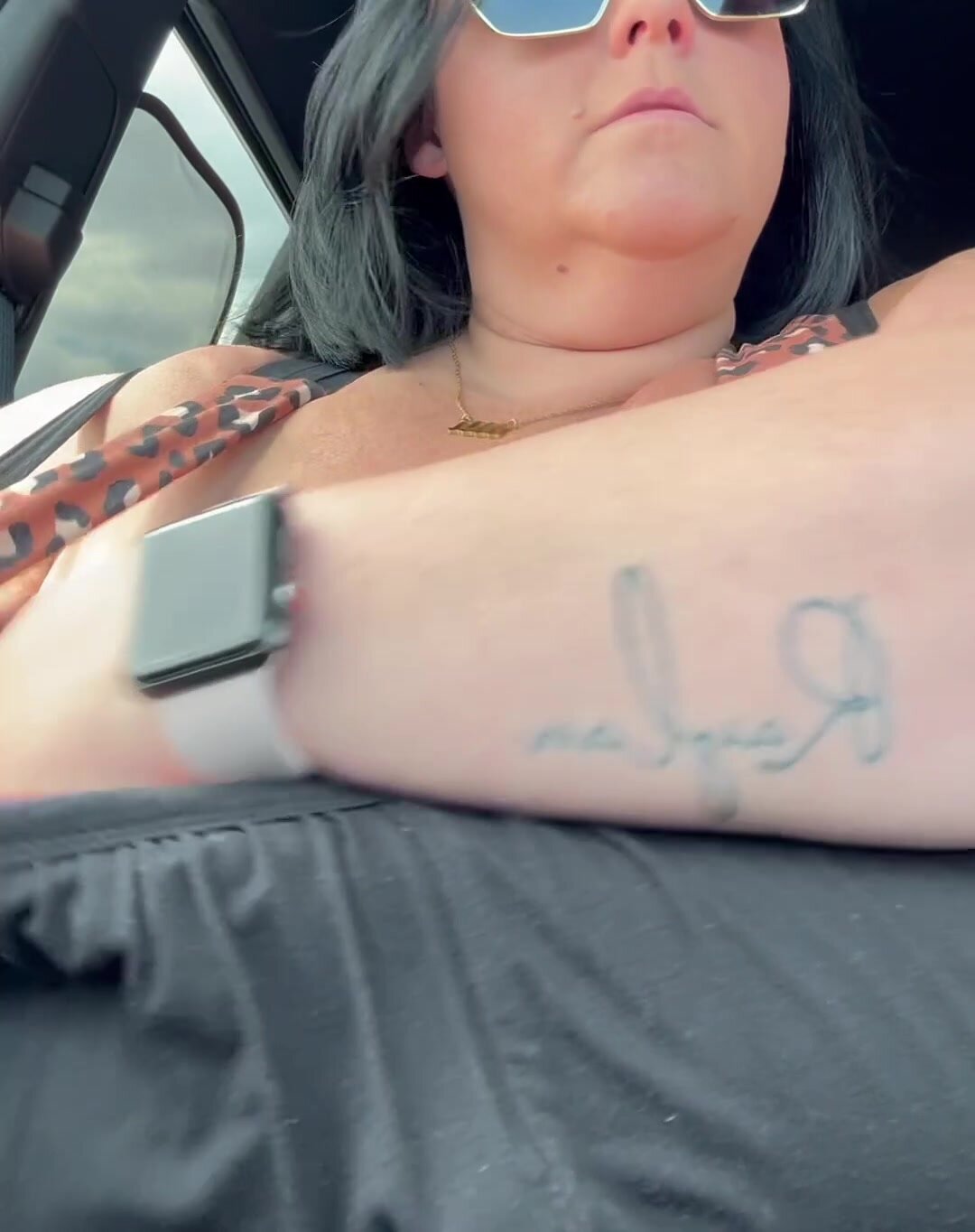showing off these huge tits to everyone in the target parking lot