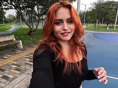 POV Public porn casting with busty teen redhead Latina