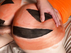 Busty Blonde Halloween Pumpkin Ass Fuck With Big Thick Cock