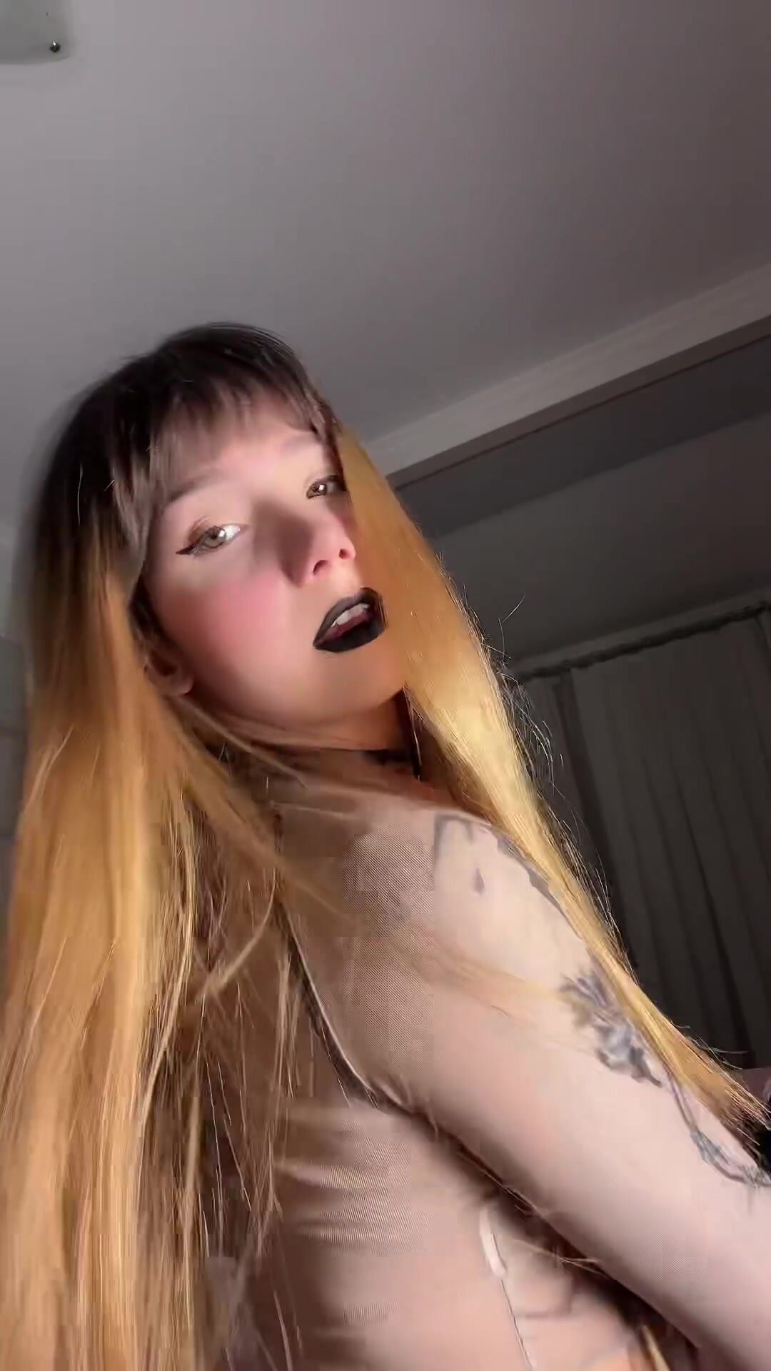 Horny Goth girl with no panties