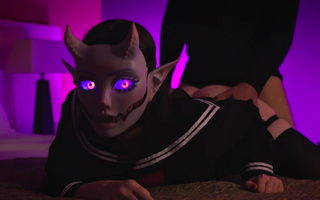 Demon schoolgirl gets her pink pussy pounded by a big cock stud