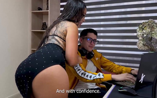 Tattooed booty Latina stepmom seduced her nerdy stepson