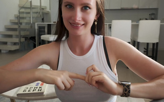 Lying together with my stepsister gave me a boner and she volunteered to help