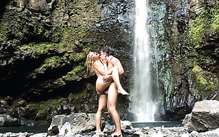 Enamoring Anikka Albrite makes love by the waterfall