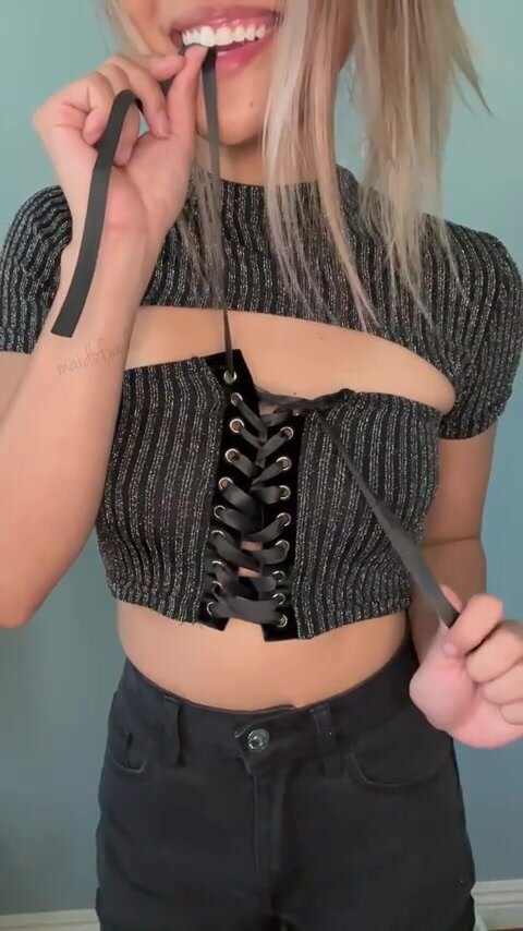 Pull the strings down with your mouth next time