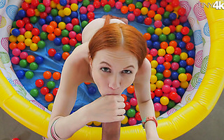 Sweet ginger Dolly Little sucks dick in ball pit before nice dicking