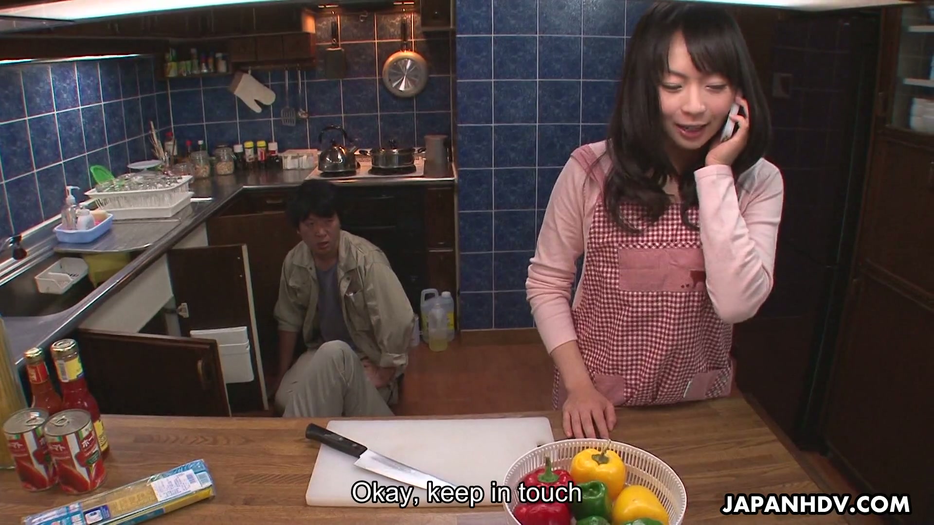 A plumber feeds a lonely Japanese housewife Nozomi Hazuki with his dick pic picture