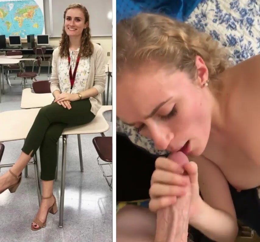 Cute nerdy teacher takes facial after sucking cock