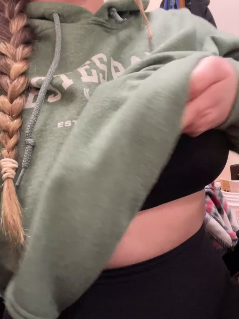 Alone in my office means tittys come out